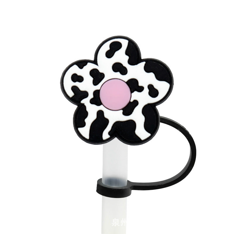 Wholesale of 10pcs Love Leopard Print Silicone Straw Sets